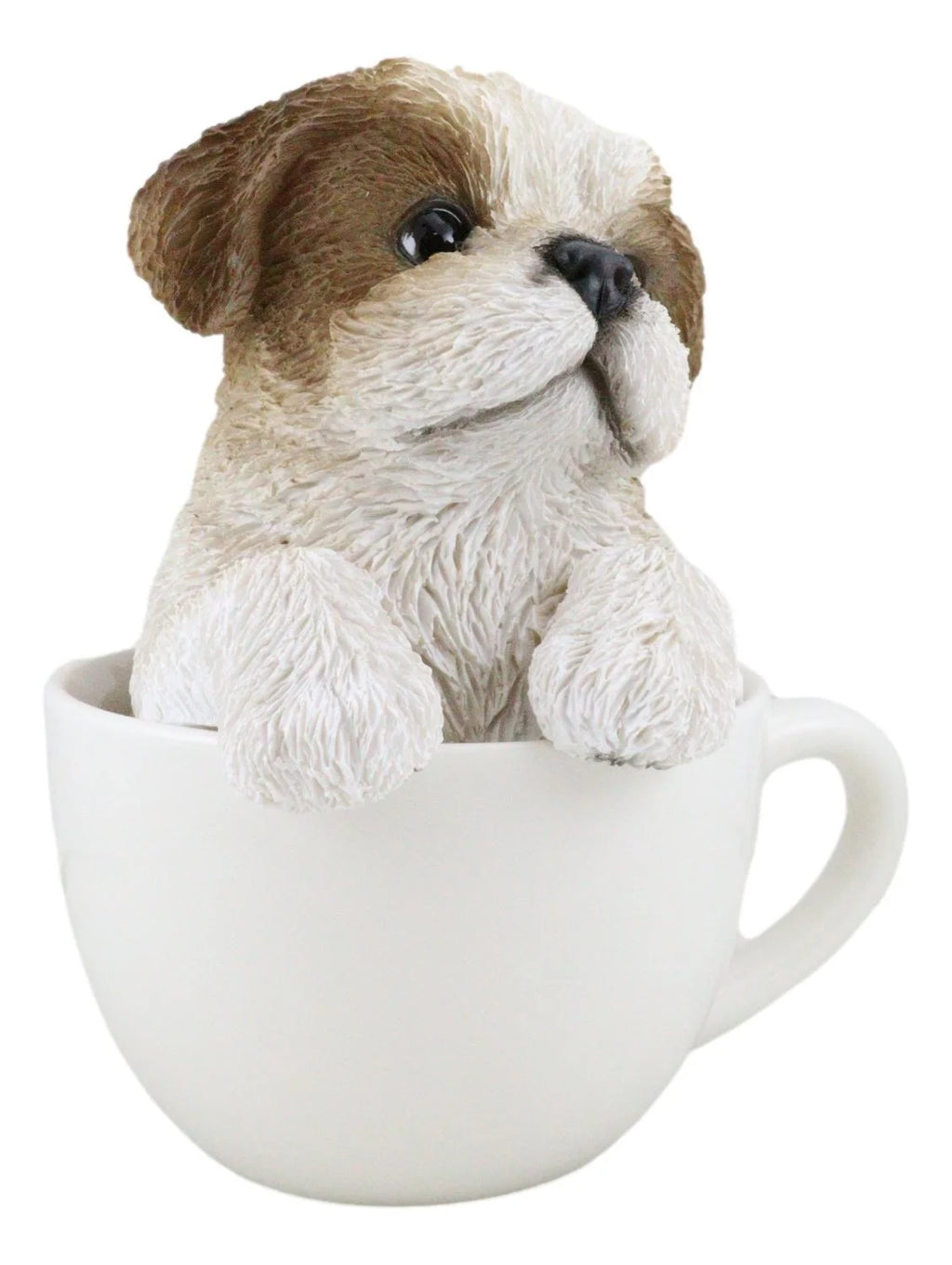 5.75” Realistic Shih Tzu Dog in Teacup Garden Statue, Hand Painted