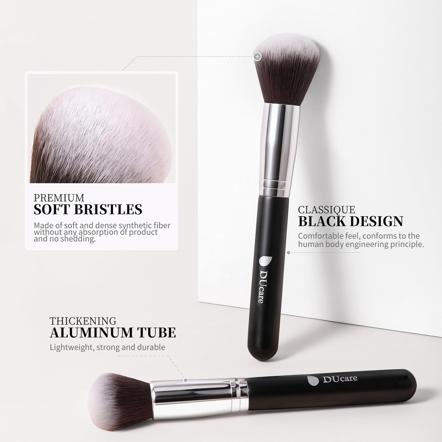 Makeup Brushes with Bag,15Pcs Makeup Brush Set Christmas Gift Travel Kabuki Foundation Blending Blush Eyeliner Shadow Brow Concealer Brushes Kit Black